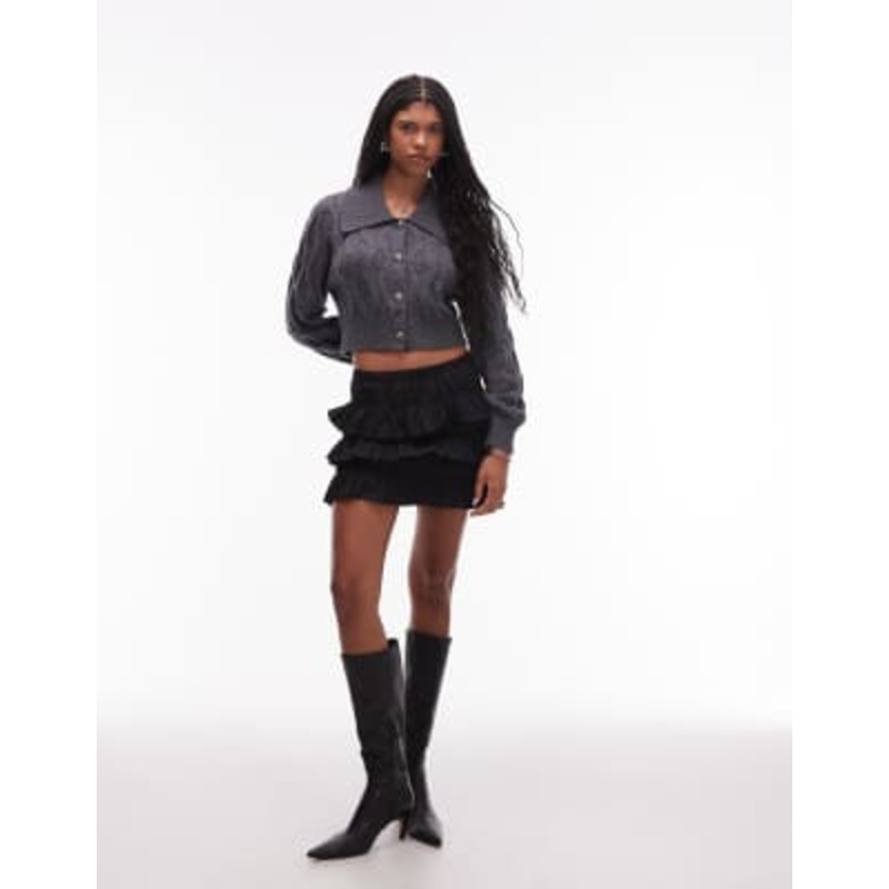 ARKET textured ruffle mini skirt in black