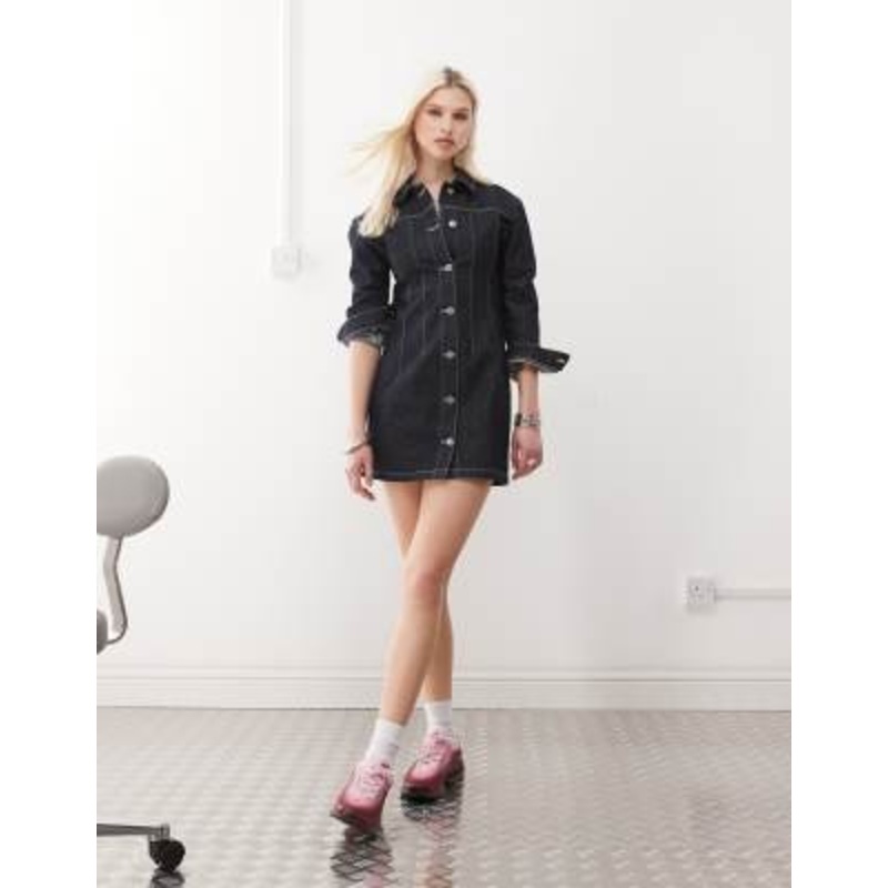 COLLUSION denim shirt dress in rinse wash