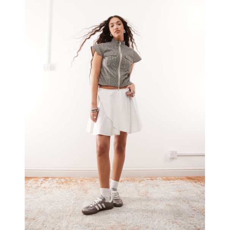 COLLUSION linen look wrap mini skirt in ecru