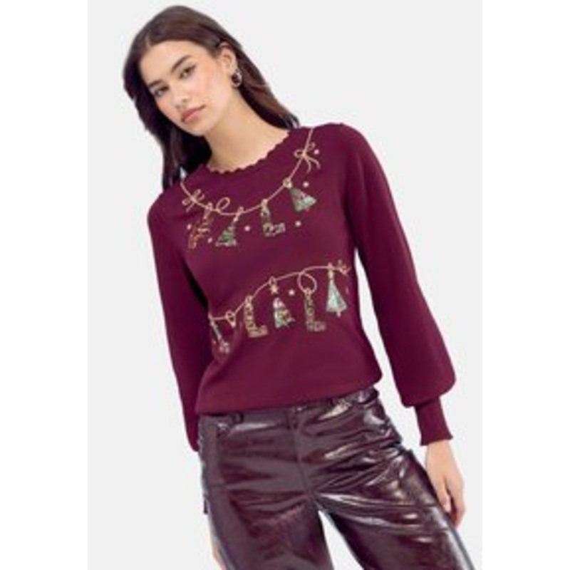 Lipsy Strickpullover – berry red slogan/rot