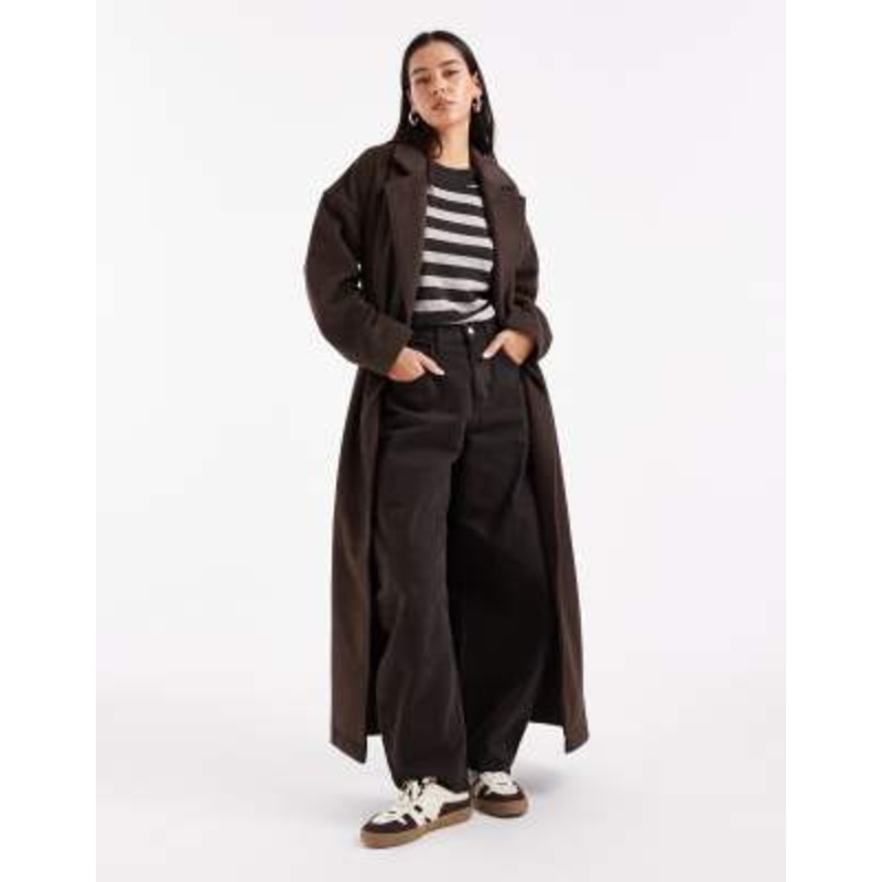 Object premium wool blend formal maxi coat in chocolate brown