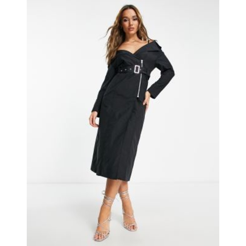 & Other Stories belted trench midi dress in black