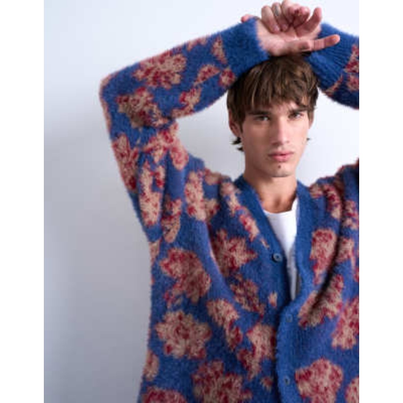 Topman relaxed fit floral knit cardigan in purple