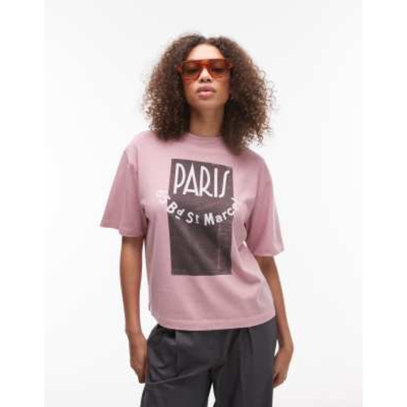Topshop oversized graphic Paris t-shirt in pink