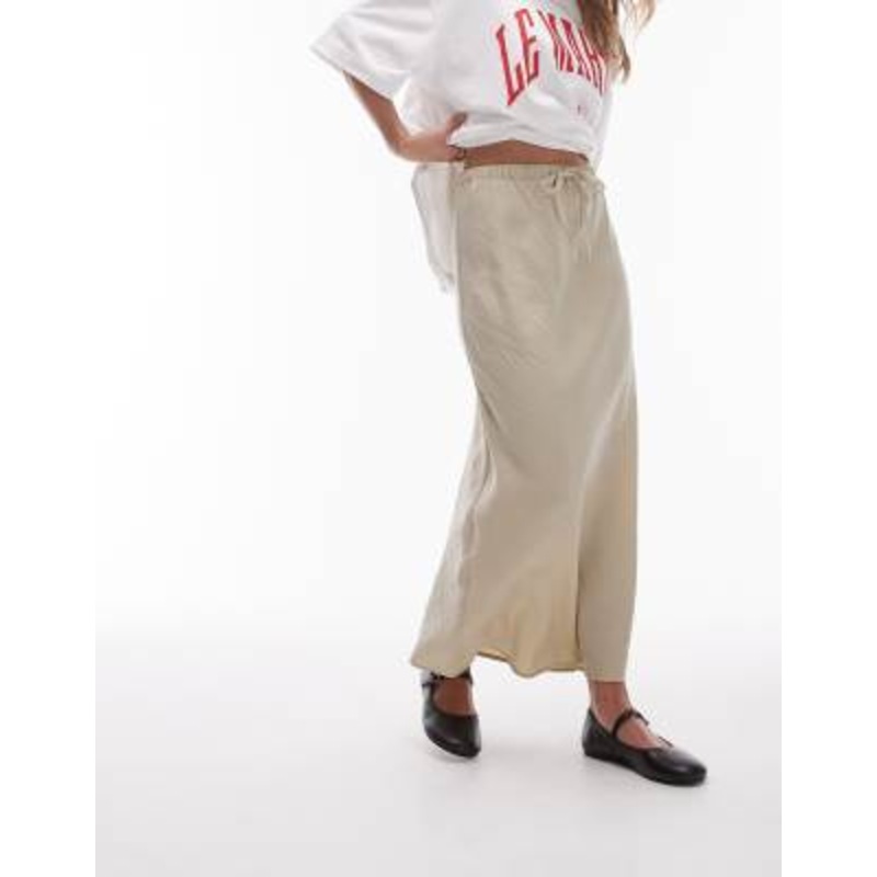 Topshop Petite Casual Twill Drawstring Skirt in sage