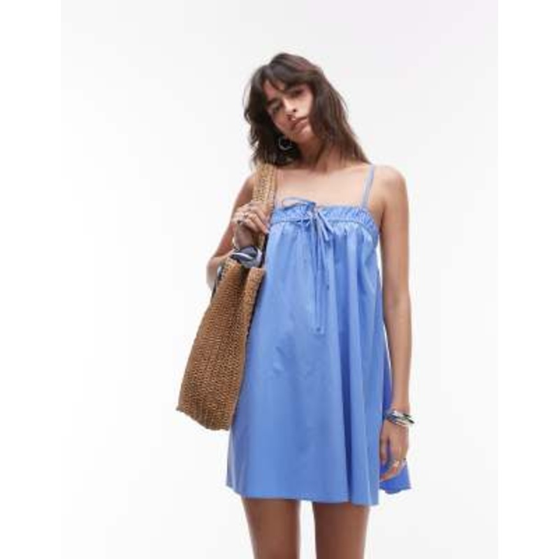 Topshop poplin mini sundress in dusty blue