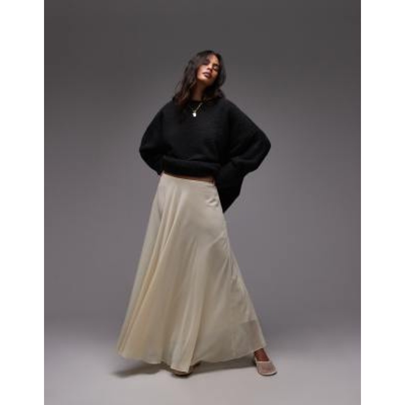 Topshop sheer full circle chiffon skirt in buttermilk