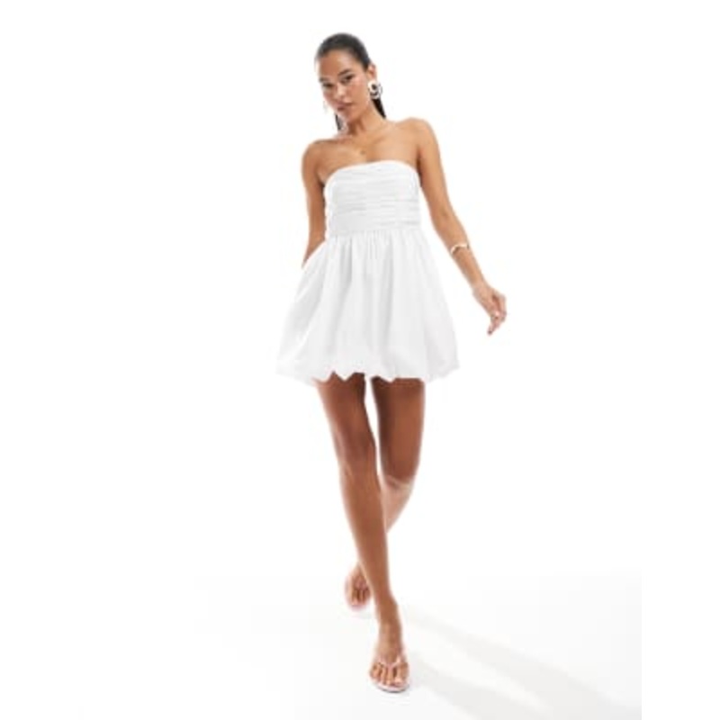 Vero Moda bubble hem bandeau mini dress in white