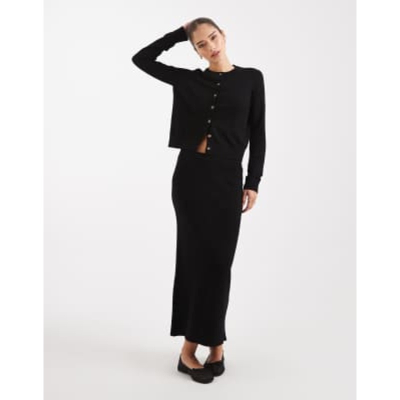Vero Moda soft knit cardigan and midi skirt set in black