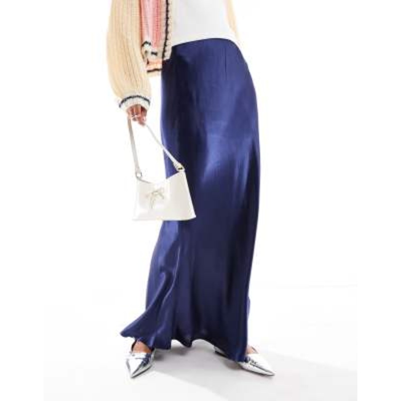VRG GRL florence bias cut satin maxi skirt in midnight blue