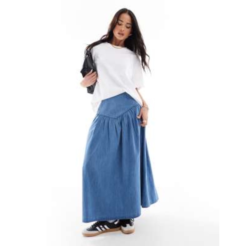Wednesday’s Girl chambray midi skirt in blue