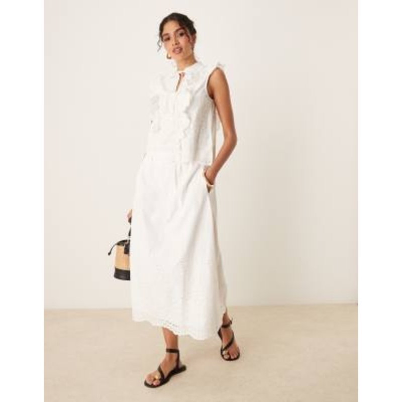 YAS full eyelet detail midi skirt in white – part of a set