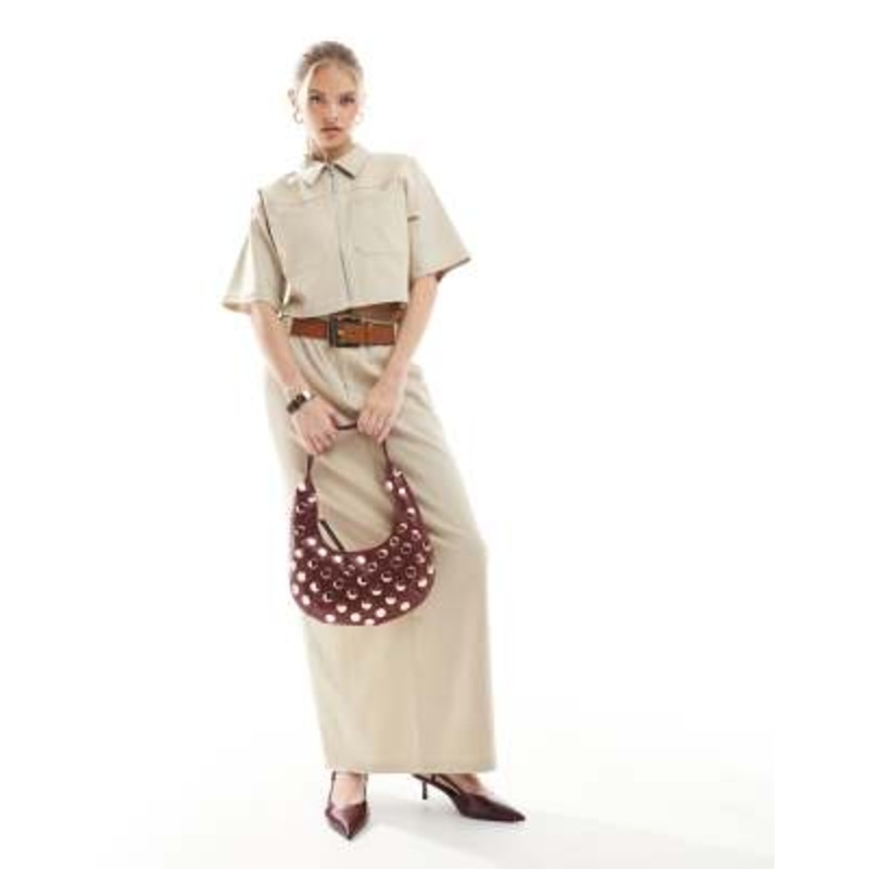 4th & Reckless cropped tailored zip through shirt and skirt set in beige