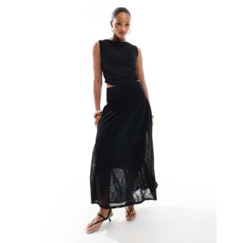 4th & Reckless knit slash neck crop top and maxi skirt set in black