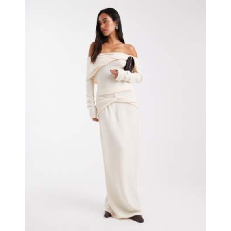 4th & Reckless knit twist front detail maxi skirt in cream – part of a set
