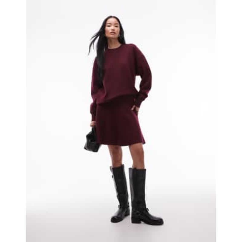 ARKET wool rich flippy mini skirt in dark red – part of a set