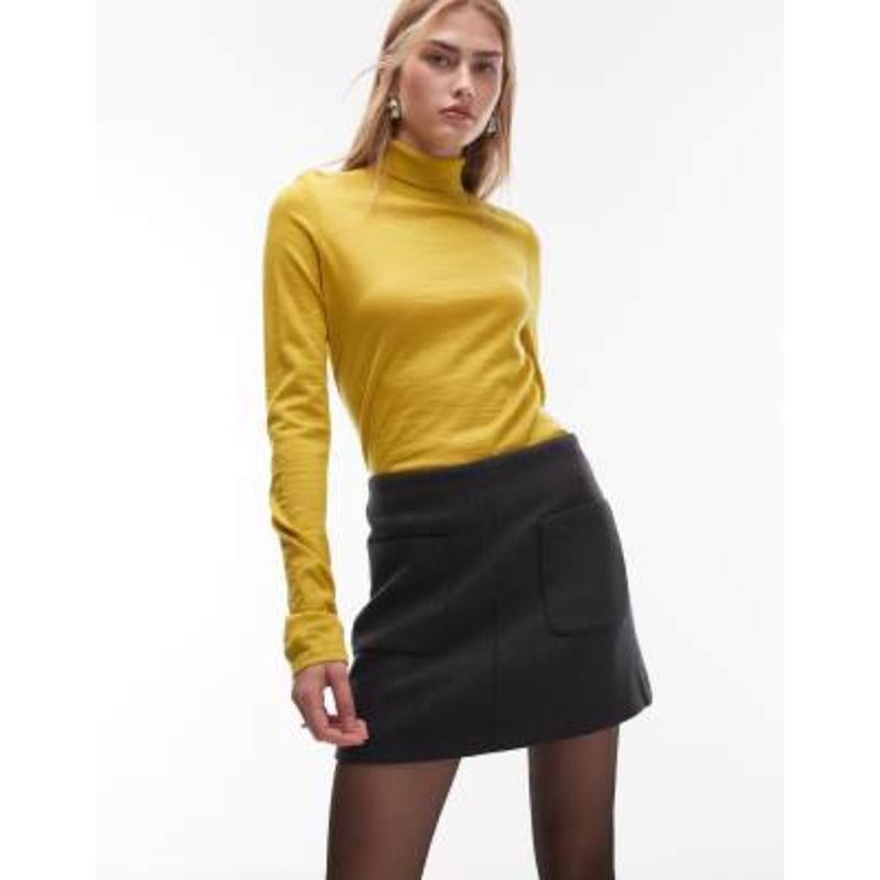 ARKET wool rich mini skirt with front pockets in dark gray