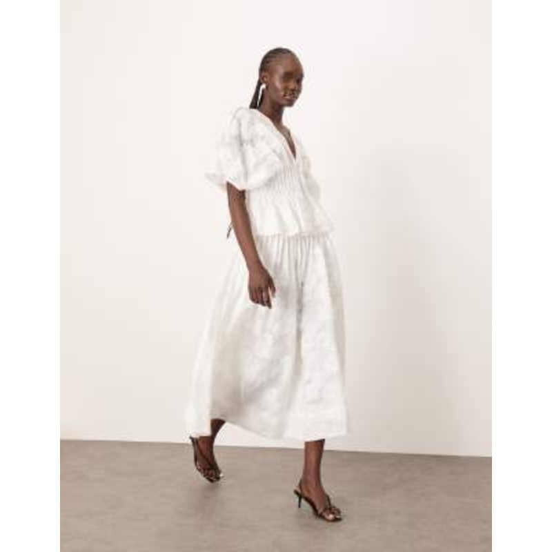 ARRANGE daisy organza pintuck dropped waist midi skirt in white – part of a set