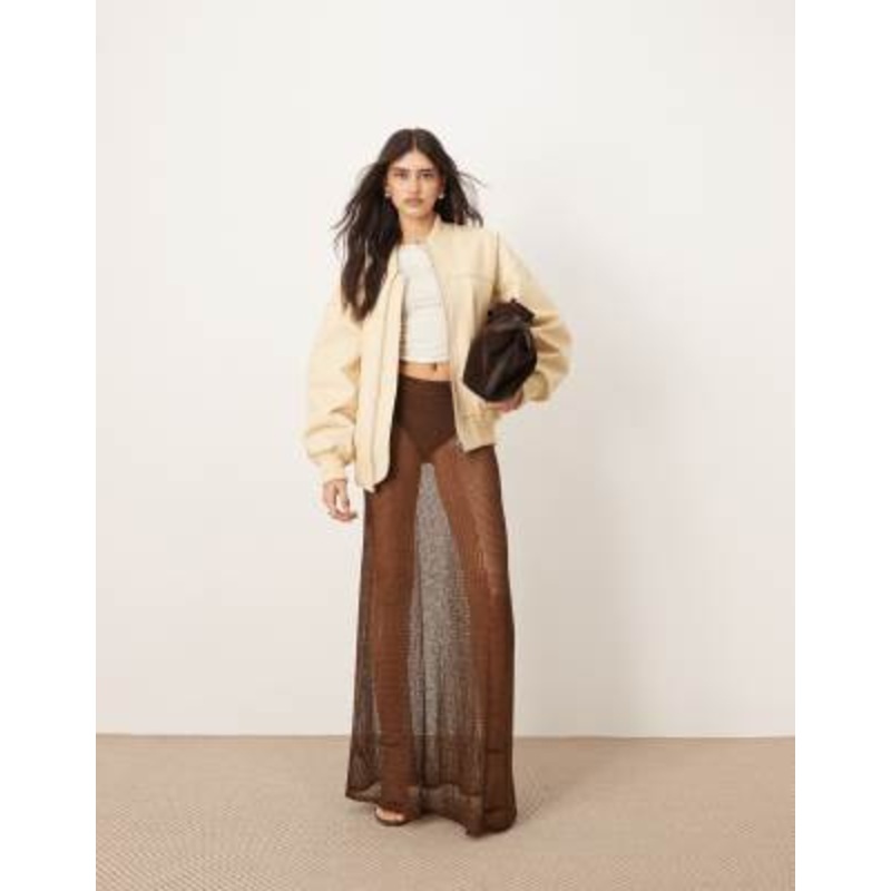 ARRANGE metallic knit sheer sweeping maxi skirt in chocolate