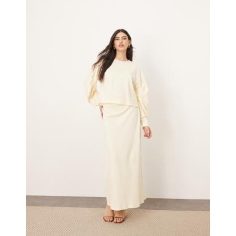 ARRANGE premium heavy weight textured jersey column maxi skirt in buttermilk – part of a set