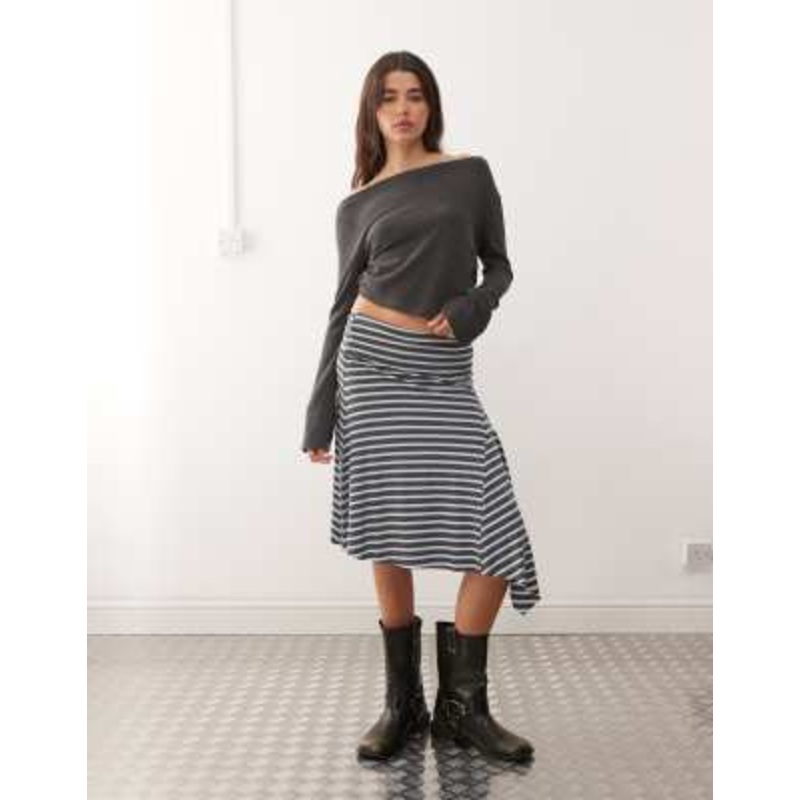 COLLUSION asymmetric stripe midi skirt in gray