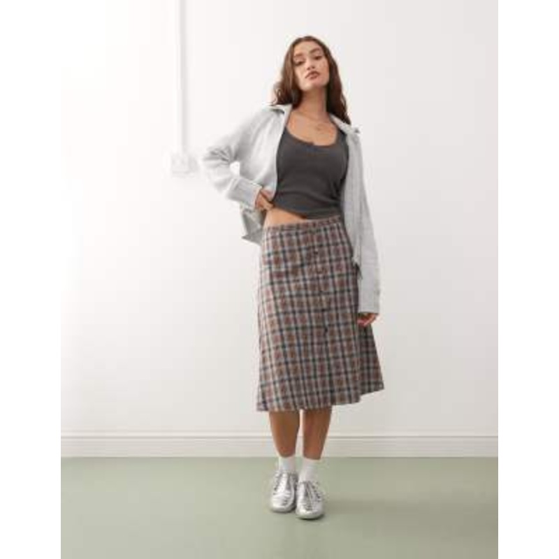 COLLUSION spliced midi skirt in plaid