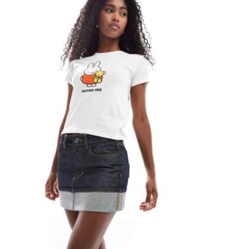 Daisy Street cuffed hem washed denim skirt in indigo blue