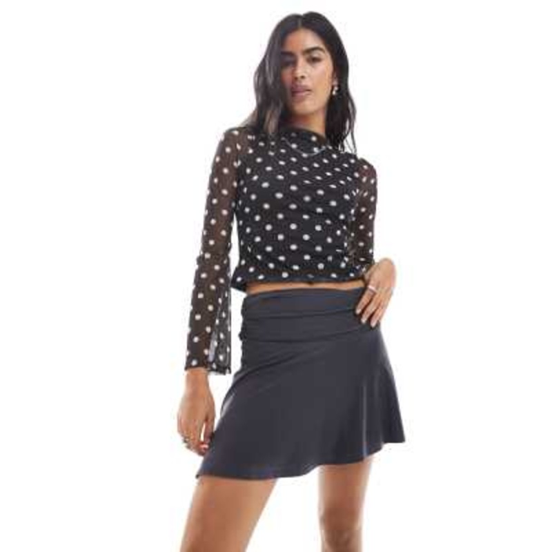 Daisy Street slinky jersey ruched asymmetric mini skirt in gray