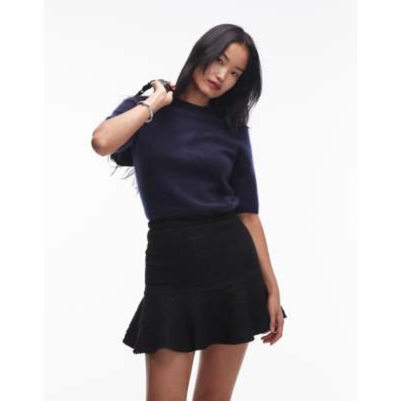 & Other Stories mini skirt with fluted hem in black pane check