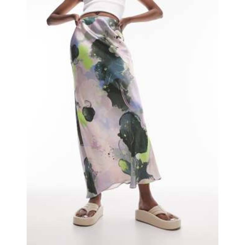 Topshop Tall graffiti print satin bias maxi skirt in multi