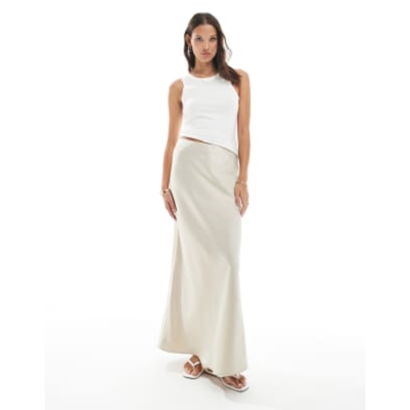 Vero Moda satin bias cut maxi skirt in stone