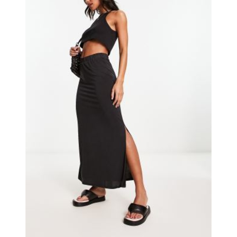 Vila slinky maxi skirt with split sides in black