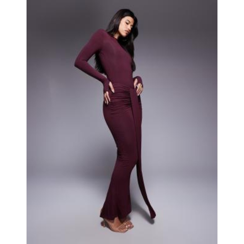 Wanderdoll Nara sculpting second skin drape front maxi skirt in plum – part of a set