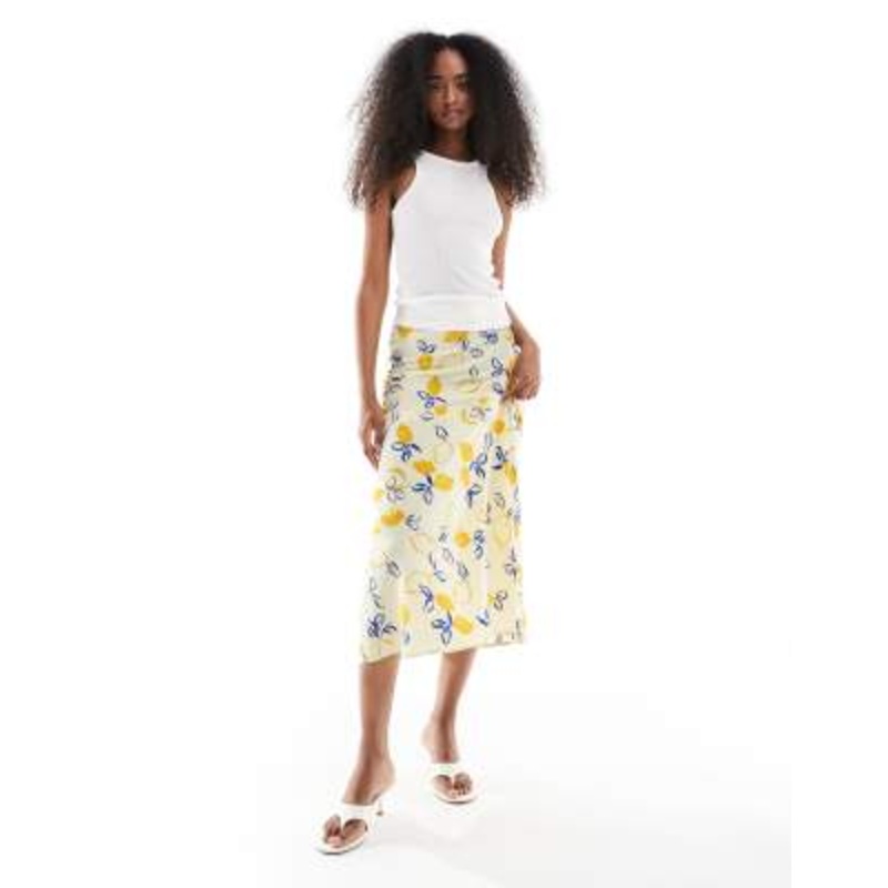Wednesday’s Girl lemon print bias cut midaxi skirt in yellow
