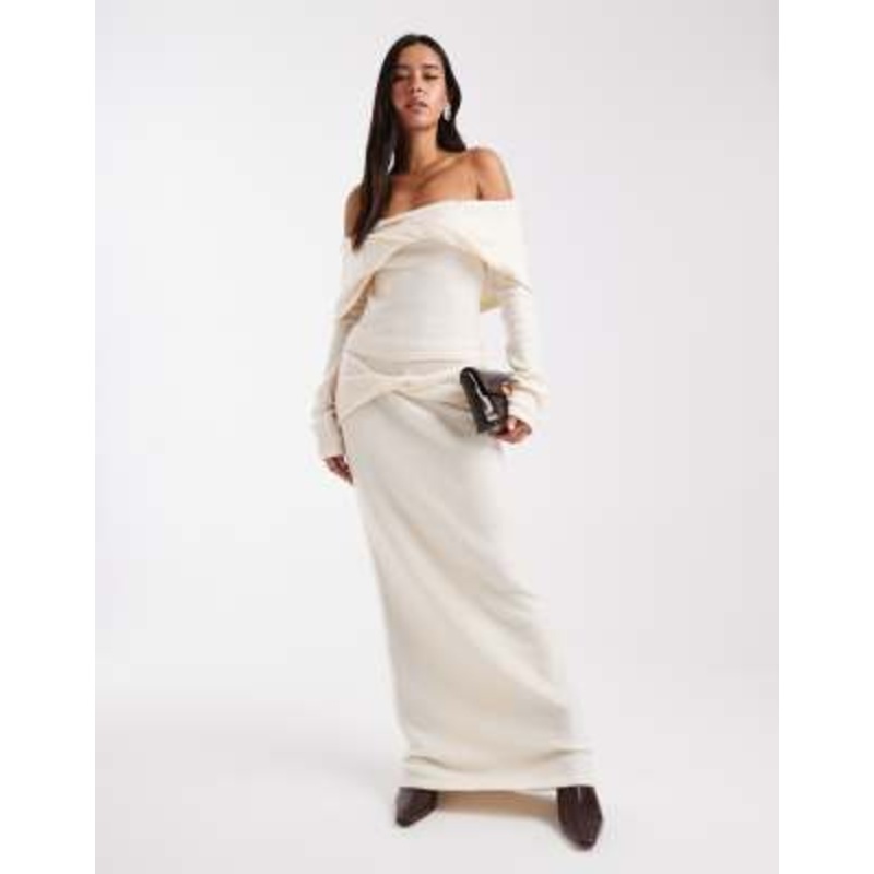 4th & Reckless knit twist detail off the shoulder sweater and maxi skirt set in cream
