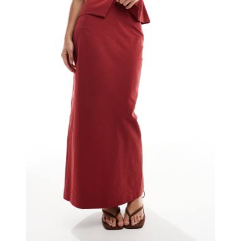 4th & Reckless linen look high waisted maxi skirt in rust – part of a set