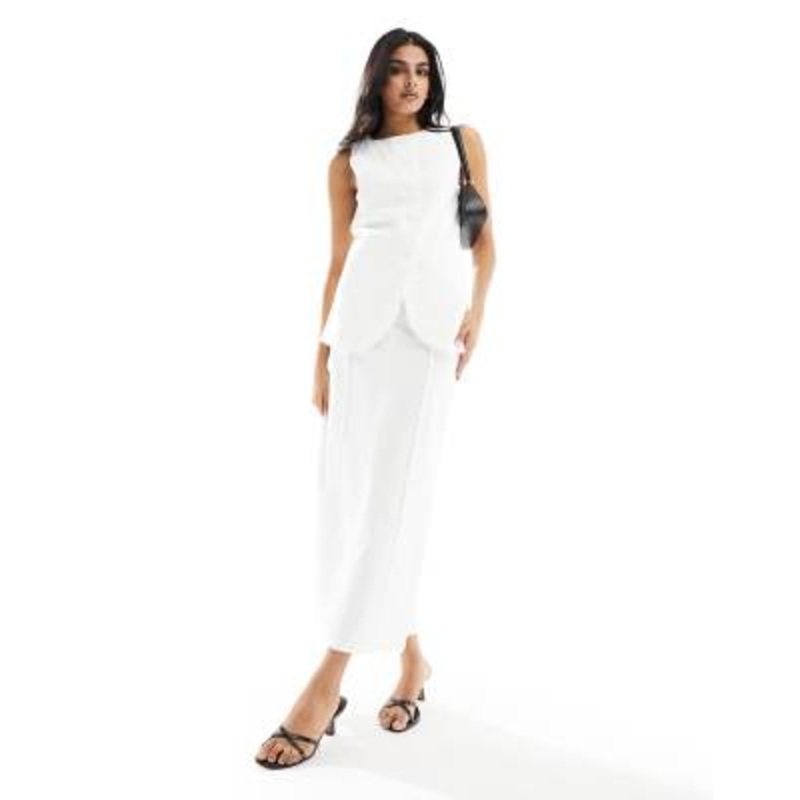 4th & Reckless linen look maxi seam detail skirt in white – part of a set