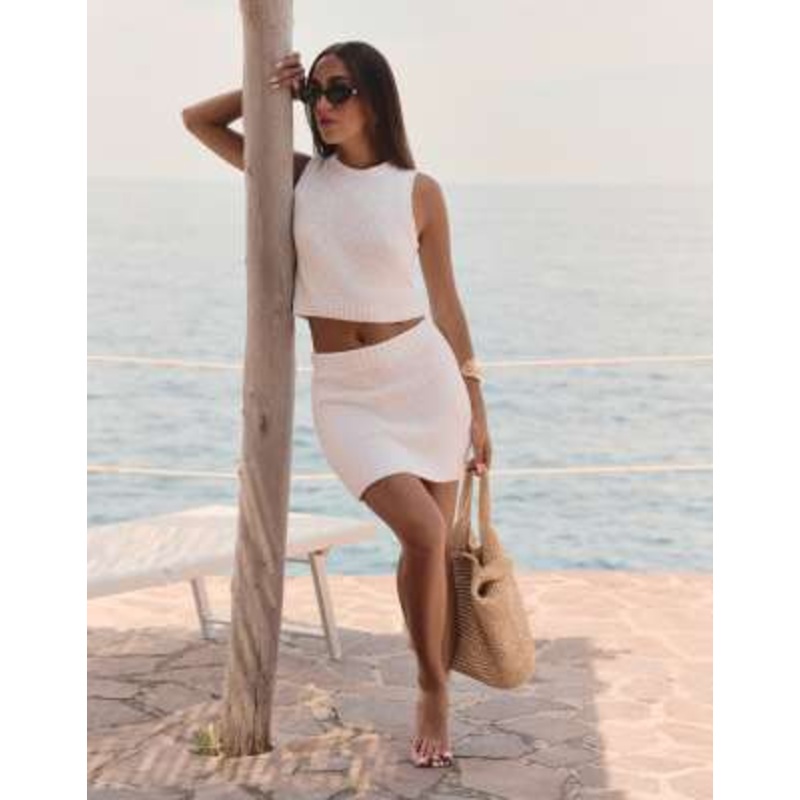 4th & Reckless x Luana Barron eden knit mini beach skirt in off white – part of a set