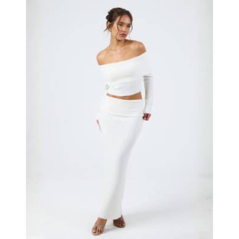 Aria Cove knit low waist fold over maxi skirt in cream – part of a set