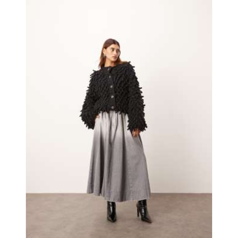 ARRANGE washed denim maxi skirt in gray