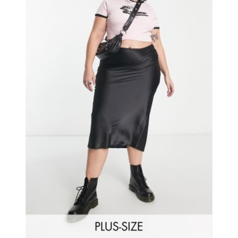 COLLUSION Plus satin slip maxi skirt in black