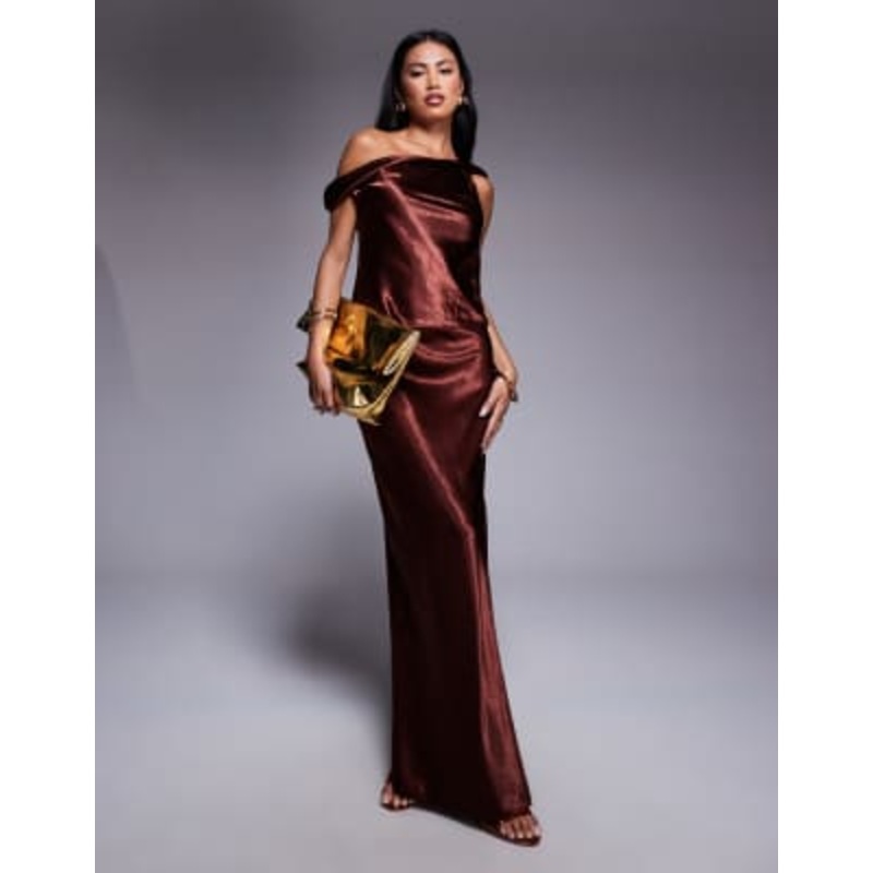 DESIGN asymmetric seam detail skirt in brown – part of a set