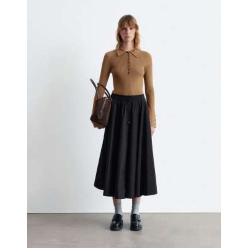 & Other Stories midi woven volume skirt in black