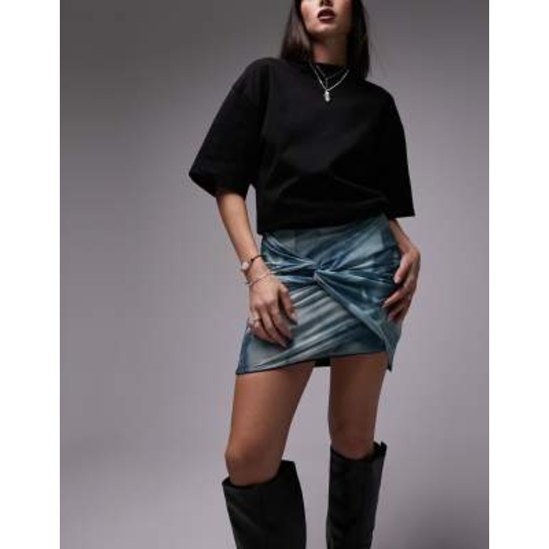 Topshop knot front mini skirt in blurred blue
