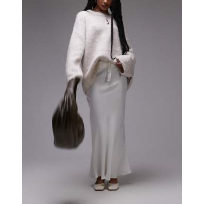 Topshop petite bias skirt with drawstring waist panel in ivory