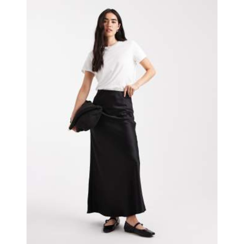 Vero Moda satin bias midi skirt in black