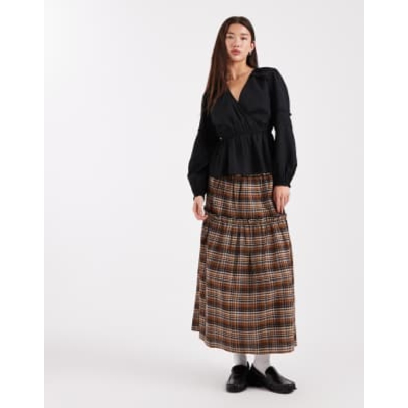 Wednesday’s Girl tiered plaid midaxi skirt in multi