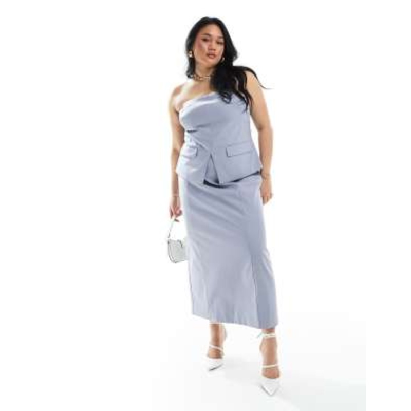4th & Reckless Plus exclusive tailored maxi skirt in blue – part of a set