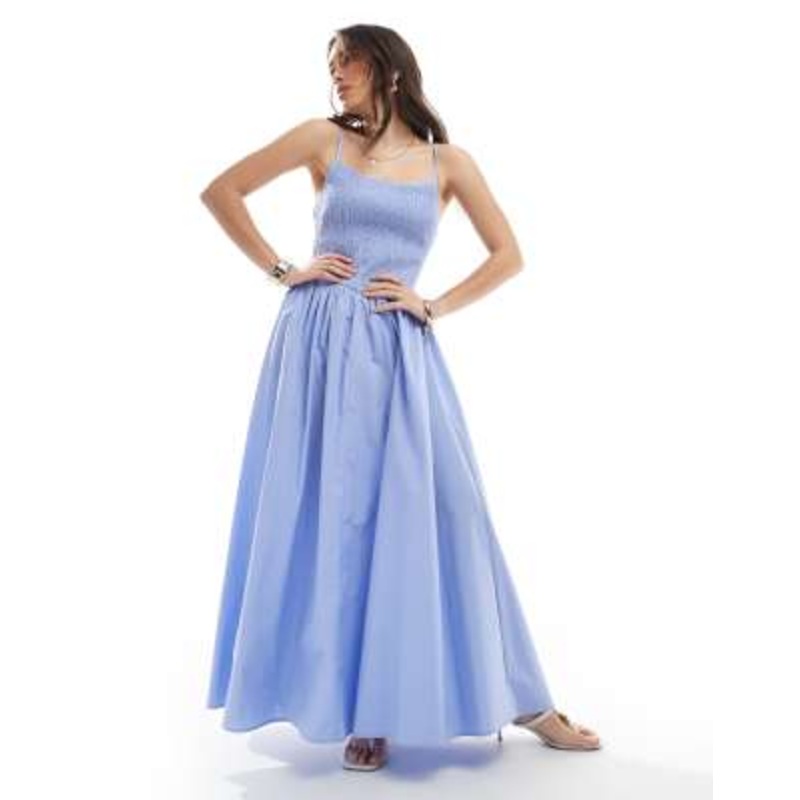4th & Reckless shirred cami v waist ruched skirt maxi dress in blue