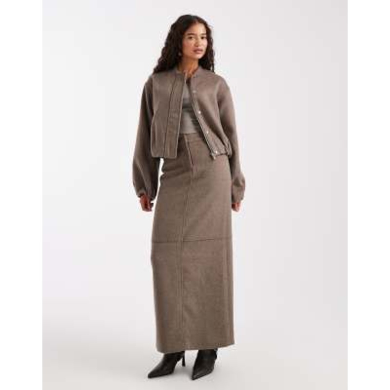 4th & Reckless wool blend soft tailored seam detail maxi skirt in mocha – part of a set